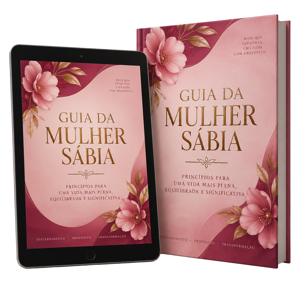 Mockup do e-book Guia da Mulher Sábia em tablet e livro impresso